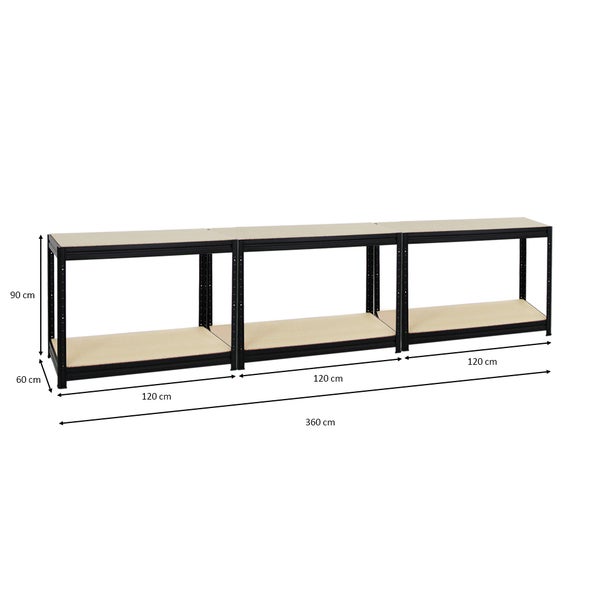 PROREGAL Mega Deal 3x Höhenverstellbare Werkbank Dino HxBxT 90 x 120 x 60 cm Traglast 600 kg Schwarz