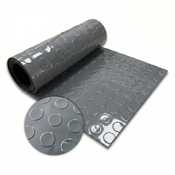 Graue Noppenbahn als Rolle und als Fläche dargestellt