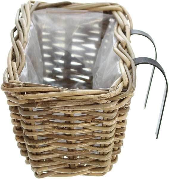 Dekoleidenschaft Rattan Pflanzkasten Koboo Grey klein, grau, Balkonkasten mit Halterung, Blumenkasten für Draußen, Pflanzgefäß