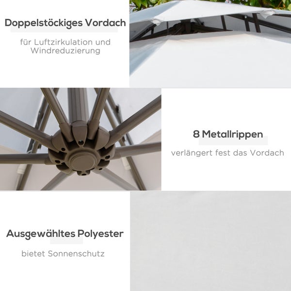 Outsunny Sonnenschirm Ampelschirm Ø2,67 x 2,45 m Kurbelschirm mit Doppeldach Kreuzbasis Stahl Outdoor Sonnenschutz Polyester Stahl Hellgrau