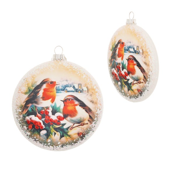 Glastaler Wintervögel, bedruckt und bemalt, unversilbert, multicolor 9cm (mundgeblasen und handdekoriert), 1 Stck., Weihnachtsbaumkugeln, Christbaumschmuck, Weihnachtsbaumanhänger