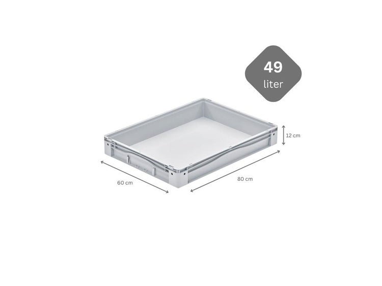 PROREGAL Euro-Norm Großbehälter HxBxT 12 x 60 x 80 cm 49 Liter Glatter Boden Grau Eurobehälter Transportbox