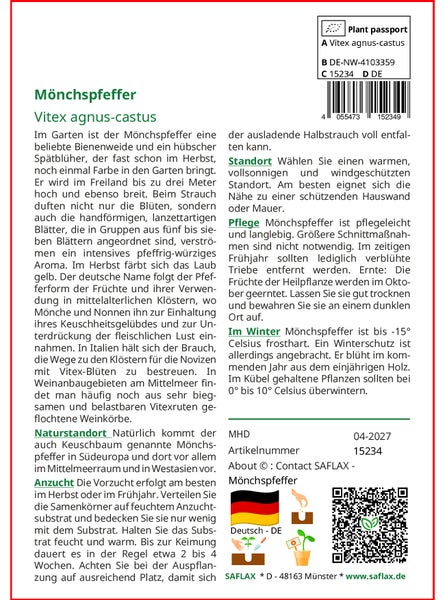SAFLAX  - Mönchspfeffer - Vitex agnus-castus - 30 Samen
