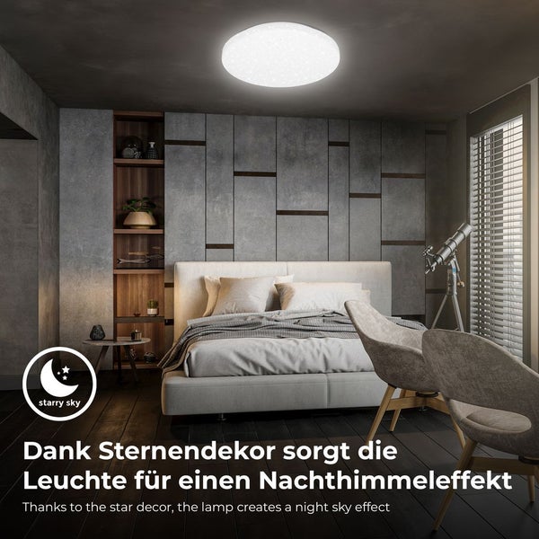 Deckenlampe Ø27,5 cm - 12W, 1300lm, LED, IP44, Sternenhimmel, neutralweiß, weiß