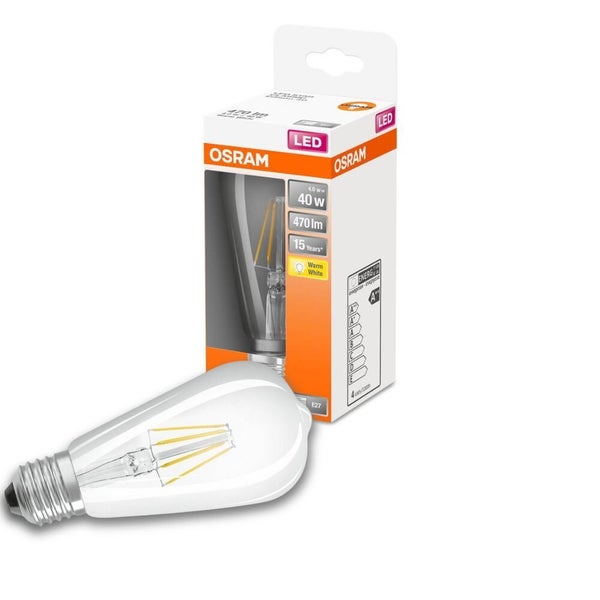 OSRAM LED Filament Lampe ersetzt 40W E27 ST64 4W 470lm 2700K Einerpack