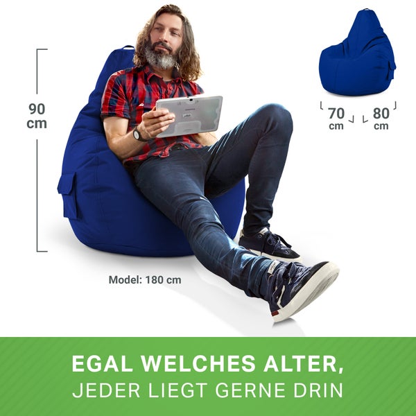 Green Bean Sitzsack mit Rückenlehne 80x70x90cm - Gaming Chair mit 230L Füllung Kuschelig Weich Waschbar - Bean Bag Bodenkissen Lounge Chair Sitzhocker Relax-Sessel Gamer Gamingstuhl Blau