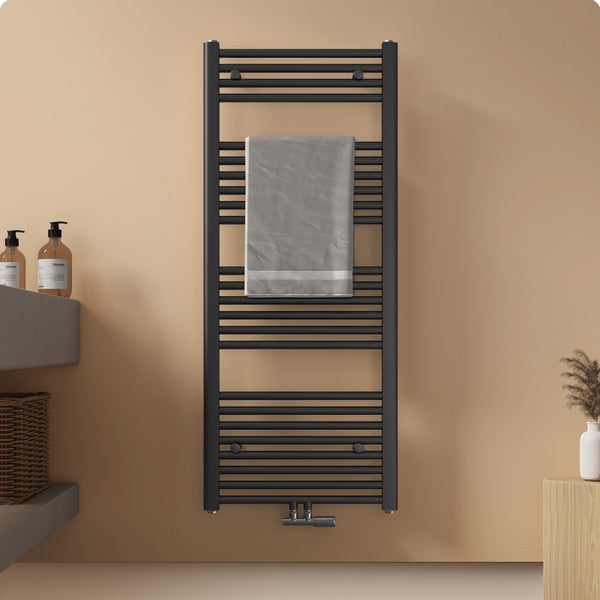 EMKE Badheizkörper Handtuchtrockner Handtuchwärmer 50x120cm, 541W Bad-Heizkörper Mittelanschluss Anthrazit