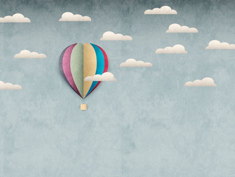 Illustration eines Heißluftballons mit Wolken