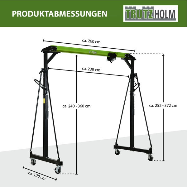 Portalkran mit Laufkatze Tragkraft 2 t Stahl Hubhöhe 2400 - 3600 mm Durchfahrtsbreite Kran 2400 mm