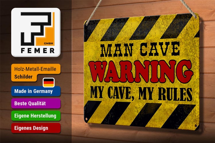 Blechschild Spruch 30x20cm man cave warning my cave rules