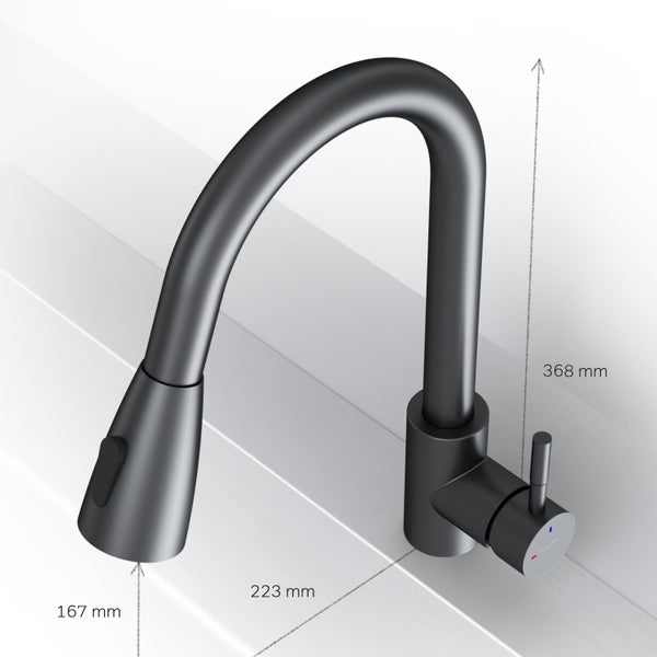 Küchenarmatur mit Auslauf und Abmessungen