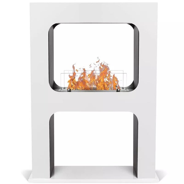 Ethanolkamin mit weißem Rahmen und Flammen