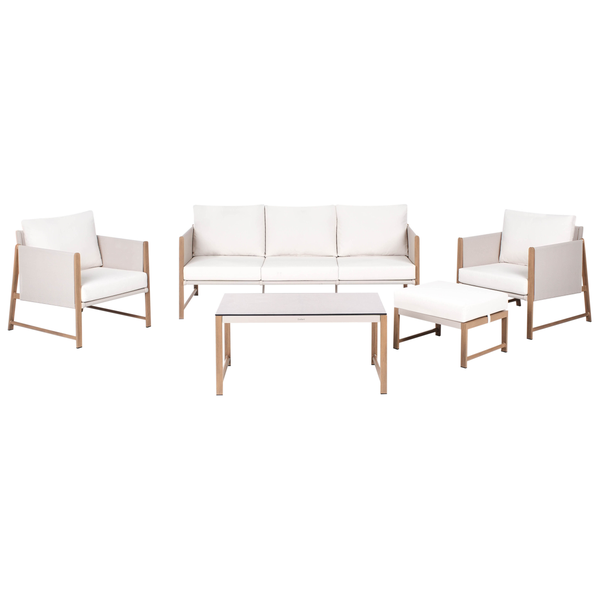 Lounge Set mit Tisch und Ottomane 5-Sitzer NOLA Metall Hellbeige