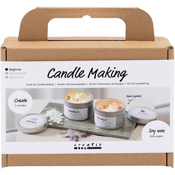 Creativ Company  Mini Kreativ Set Kerzengießen, Sojawachskerze mit Aventurin und Amethyst, Creme