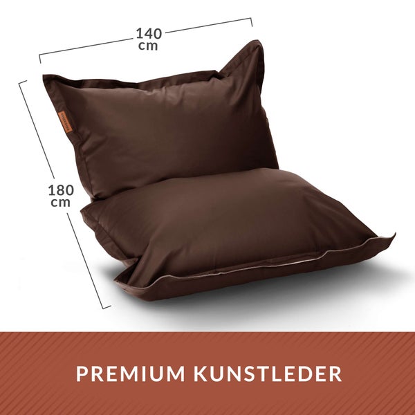Green Bean XXL Riesen-Sitzsack aus Kunstleder mit EPS Perlen Füllung  - 140 x 180 cm 380 Liter - Bean Bag Sitzkissen Sitzpuff Sitzsessel Bodenkissen Lounge - Dunkelbraun