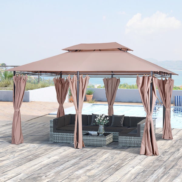 Outsunny Pavillon, 3 × 4m Gartenpavillon, Stahl, Polyester-Gewebe, Khaki, 300L x 400B x 280H cm