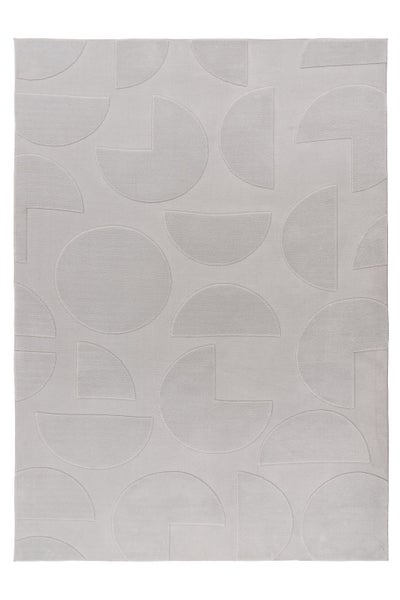 Moderner Teppich mit geometrischem Kreis und Halbkreis Muster in Hochtief Struktur