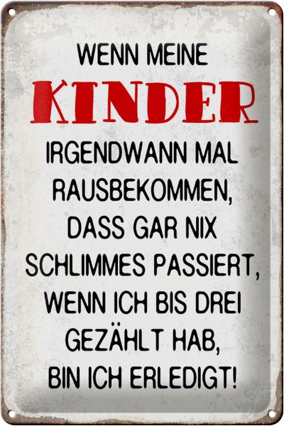 Blechschild Spruch 20x30cm wenn meine Kinder rausbekommen