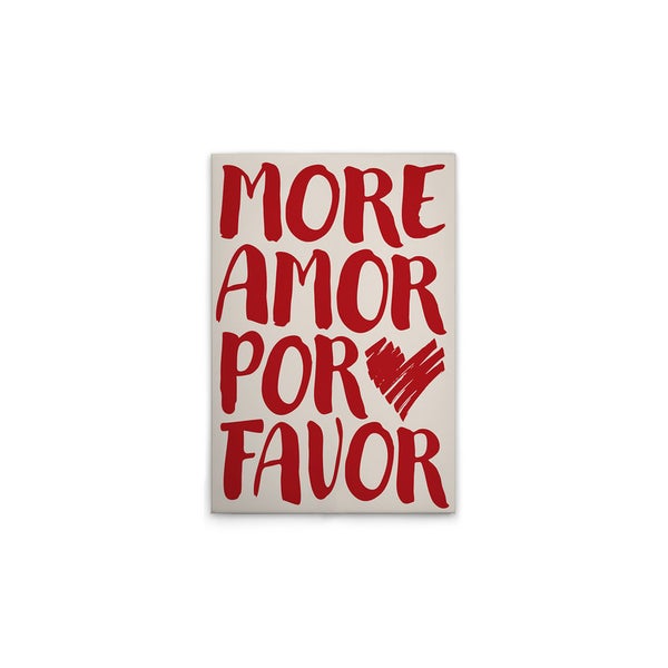 Leinwandbild mit dem Schriftzug Mehr Liebe bitte und einem Herzsymbol