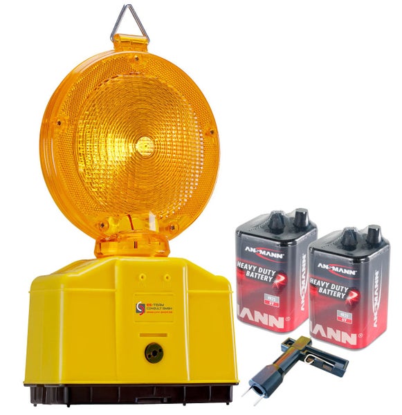 Baustellenleuchten Set UVWARN Warnleuchten gelb mit Batterien (Standard oder High Power) / Set A mit 9 Ah / 5 Lampen
