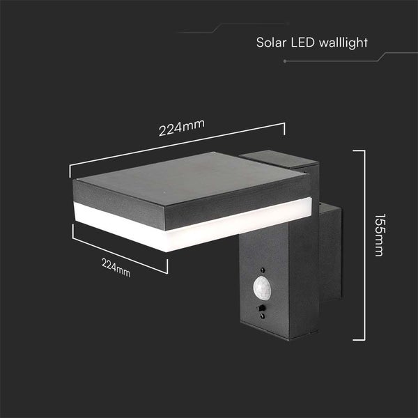 Solar LED Wandleuchte mit Abmessungen