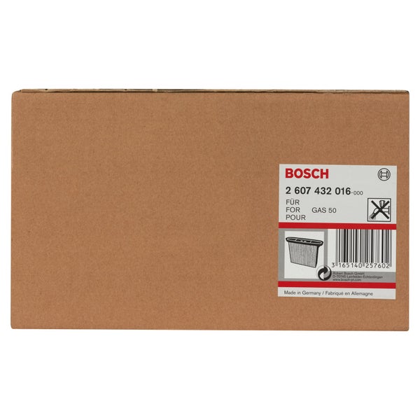 Bosch Kartonverpackung für Faltenfilter passend für GAS 50 mit Bosch Logo, Produktnummer und Barcode.