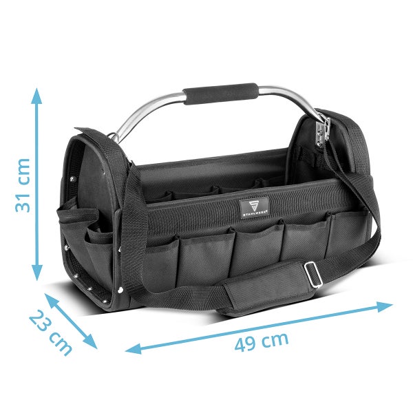 Werkzeugtasche aus Stoff mit Tragegriff und Schultergurt, Abmessungen 49 x 23 x 31 Zentimeter