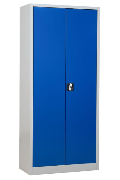 PROREGAL Flügeltürenschrank Badger 4 Fachböden Eurolock Griff Sockel HxBxT 180 x 80 x 38 cm Grau-Blau Verzinkt