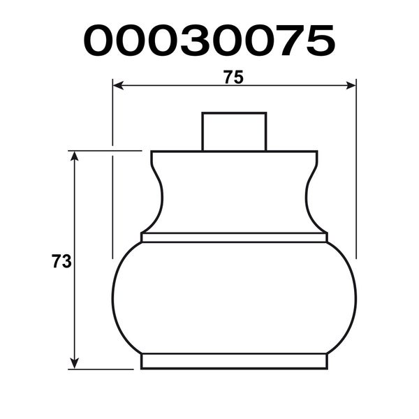 Technische Zeichnung eines Möbelbeins mit den Maßen 75 mal 73 Millimeter