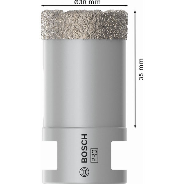 Bohrkrone mit 30 Millimeter Durchmesser und 35 Millimeter Länge, Bosch Logo