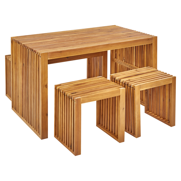 Gartenmöbel Set mit Bänken und Hockern 4-Sitzer BELLANO Akazienholz Braun