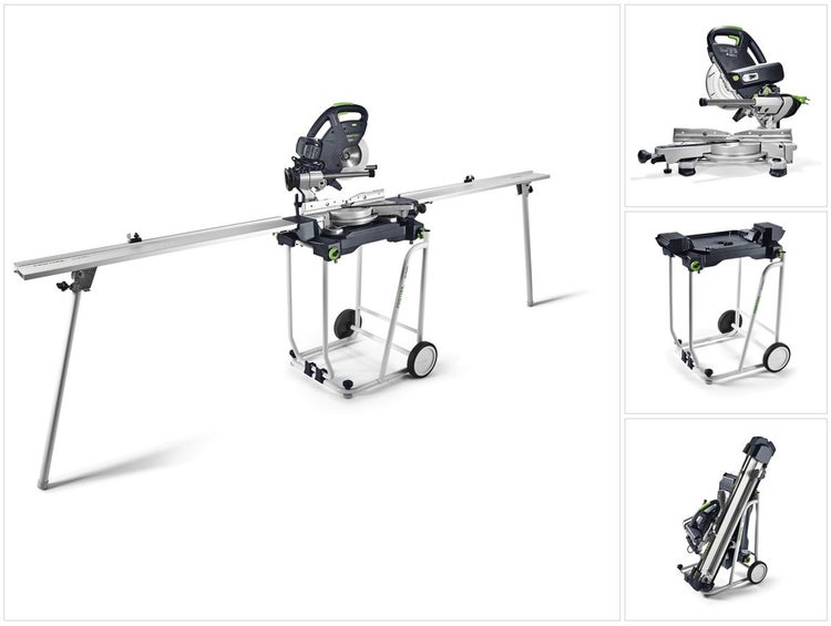 Festool Kapp- und Gehrungssäge mit Untergestell und ausziehbaren Werkstückauflagen