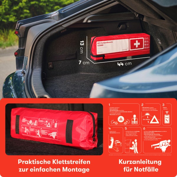 PURAHELP KFZ Kombitasche nach aktueller Norm 2024 DIN 13164 (StVO konform) - Inkl. Warndreieck, Warnweste - Verbandskasten Warndreieck Set Verbandskasten Auto 2024