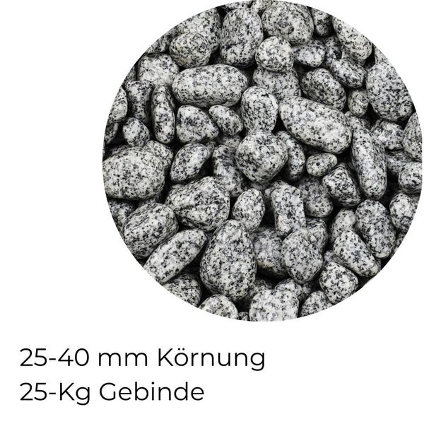 Kieselsteine Garten Zierkies 25-40 mm 25 kg Aquarium Kies Grau Gletscherkies Dekostein Saunastein Gabion Steinteppich Zierstein