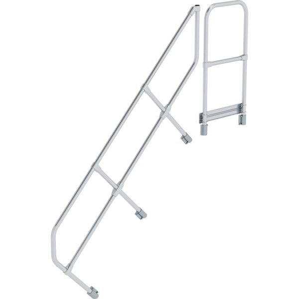 Treppengeländer-Set aus Metall für eine Außentreppe oder Anlehnleiter, bestehend aus einem Handlauf und einer Brüstung.