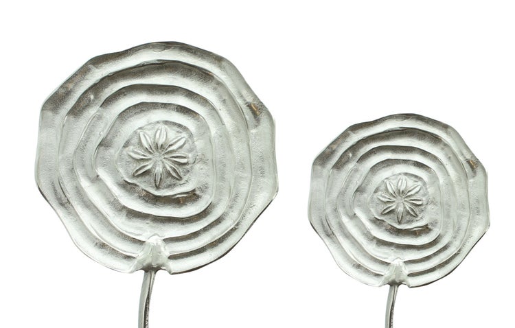 FRANK FLECHTWAREN | Wanddeko Blume, 2er Set, ALUMINIUM, Ø 18 x 58 cm, Ø 23 x 74 cm