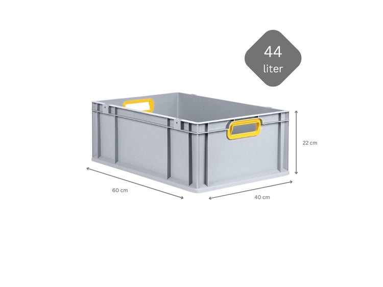 PROREGAL Spar Set 4x Eurobox Nextgen Color HxBxT 22 x 40 x 60 cm 44 Liter Griffe Gelb Offen Verstärkter Boden Eurobehälter Transportbox