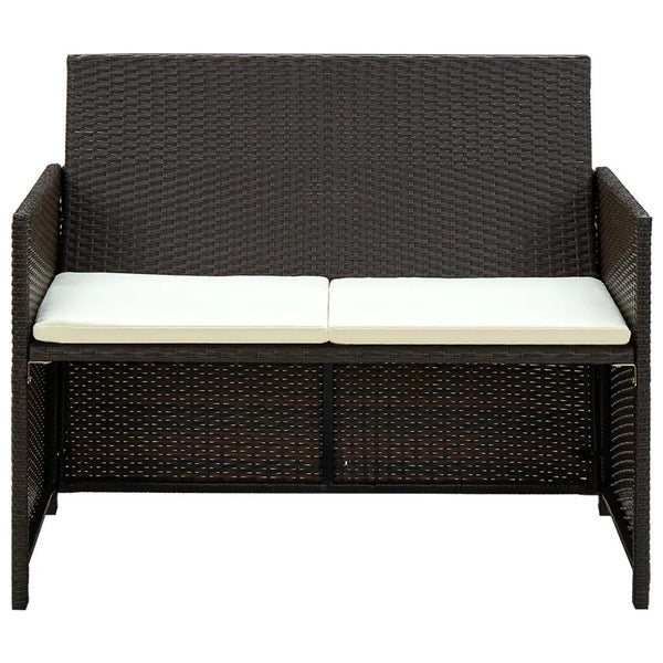 2-Sitzer-Gartensofa mit Polstern Braun Poly Rattan