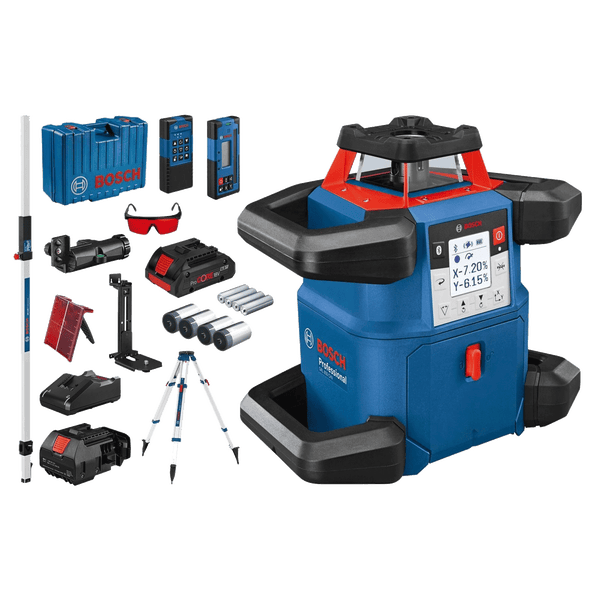 Bosch Rotationslaser GRL 600 CHV 18 V / 1x 4,0 Ah ProCORE Akku + Ladegerät + Messstab + Stativ inkl. Zubehör-Set in Koffer - 06159940P5