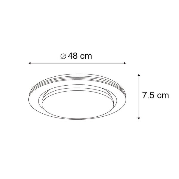 Technische Zeichnung einer Deckenleuchte mit einem Durchmesser von 48 cm und einer Höhe von 7,5 cm.