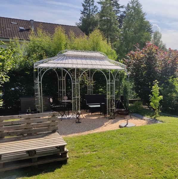 Pavillon ELEO Verona 4 x 2,9 m feuerverzinkt | mit Sonnensegel ecru