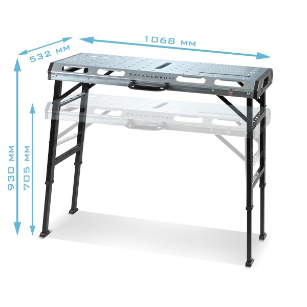 STAHLWERK Mobiler Schweißtisch AWT-930 ST 1068 x 532mm Werkbank Höhenverstellbar