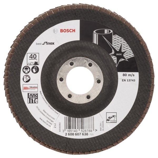Bosch Fächerschleifscheibe Best for Inox 125 22,23 40 gewinkelt Glasgewebeteller - 2608607638