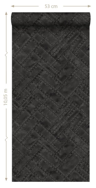 Tapete in Metalloptik mit Nieten, Fischgrätmuster, 53 Zentimeter breit, 10,05 Meter lang.