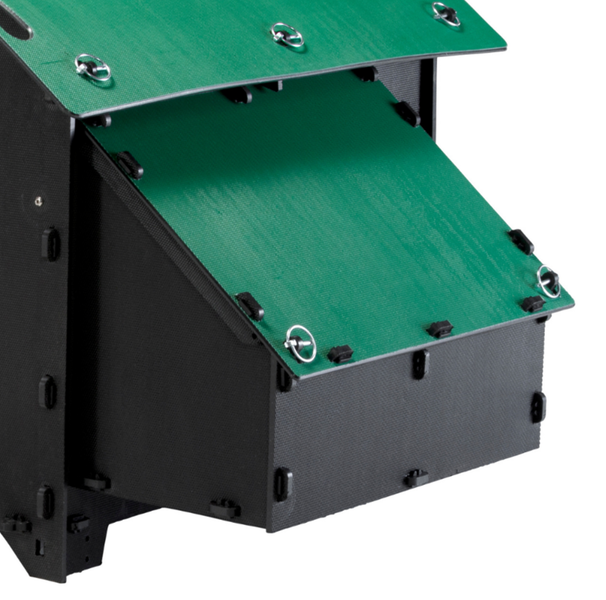 Legenest für Hühner aus Kunststoff mit grünem Dach, schwarzen Wänden und Schnellverschlüssen.