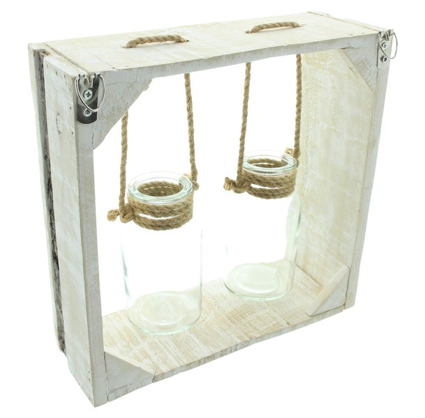 FRANK FLECHTWAREN | Holzrahmen Väschen, HOLZ, GLAS, HANF, 27 x 27 x 9,5 cm