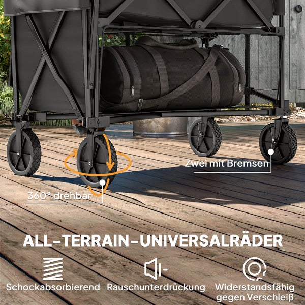 Outsunny Gartenwagen 200 kg belast zweistufige Transportwagen mit herausnehmbare Plane Griff  Rädern Lenkachse klappbar Bollerwagen Handwagen Gartenkarre Gerätewagen für Haus, Garten Schwarz