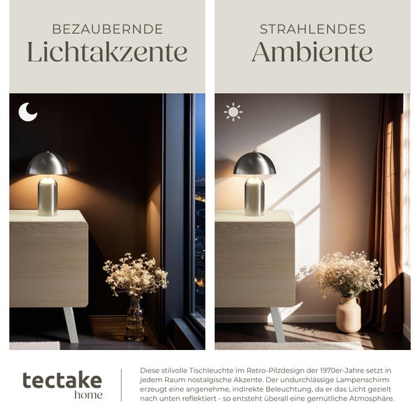 tectake Altea Kleine Retro-Tischlampe Altea, Pilzdesign, 40W 25 x 37 cm Nickel matt