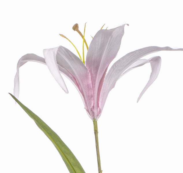 Künstliche Lilie mit zwei offenen Blüten und einer Knospe in Rosa.