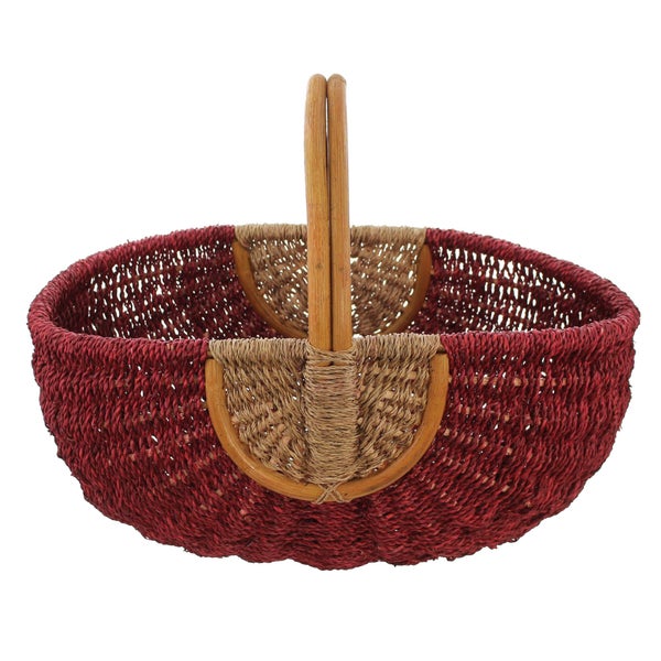 FRANK FLECHTWAREN | Einkaufskorb Rot/Natur, RATTAN, 49 x 34 x 24 cm, GH 38 cm